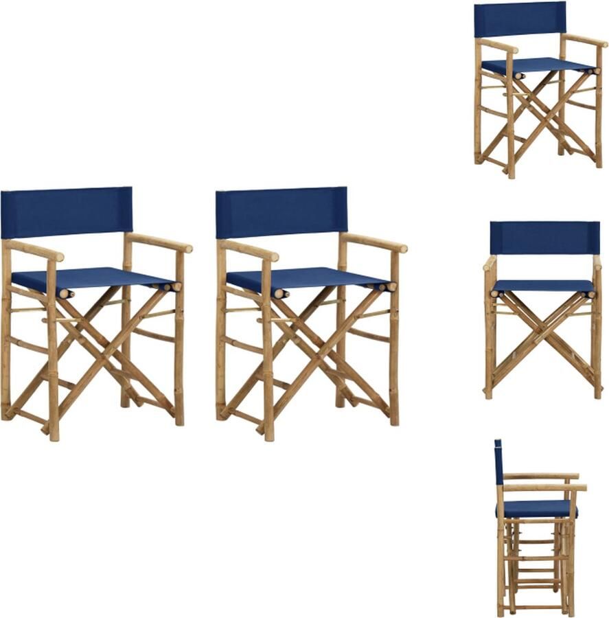 VidaXL Regisseursstoel Bamboe 60 x 45 x 88 cm Blauw stof Tuinstoel