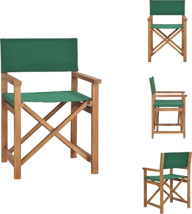 VidaXL Regisseursstoel Teakhout Groen 57.5 x 54.5 x 85 cm Inklapbaar Tuinstoel