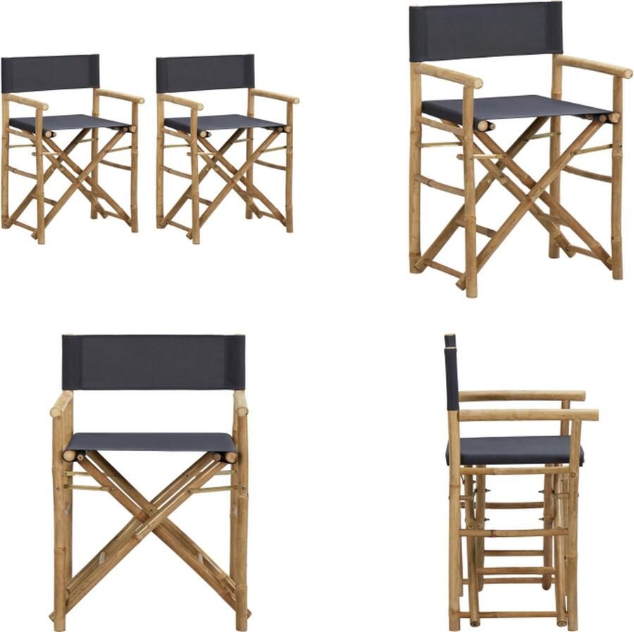 VidaXL Regisseursstoelen 2 st inklapbaar donkergrijs bamboe en stof Regisseursstoel Regisseursstoelen Stoel Stoelen