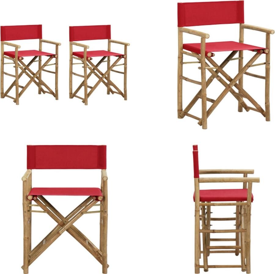 VidaXL Regisseursstoelen 2 st inklapbaar rood bamboe en stof Regisseursstoel Regisseursstoelen Stoel Stoelen