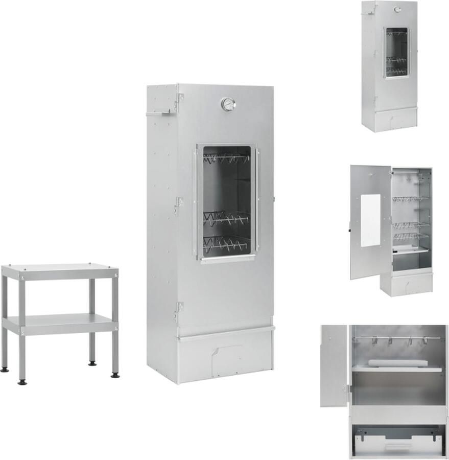 VidaXL Rookoven Met Tafel Multifunctioneel 44.5 x 29 x 110 cm Gegalvaniseerd Staal Inclusief S-vormige haken en roosters Barbecue