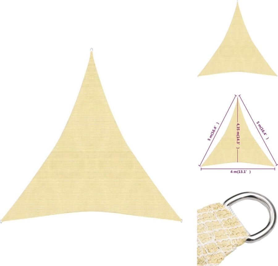 VidaXL Schaduwdoek HDPE 4 x 5 x 5 m beige driehoekig Parasol