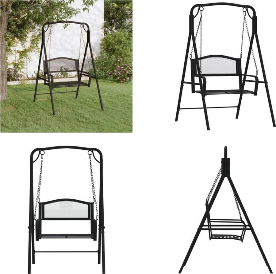 VidaXL Schommelbank 124 cm staal zwart Schommelbank Schommelbanken Tuinbank Bankje