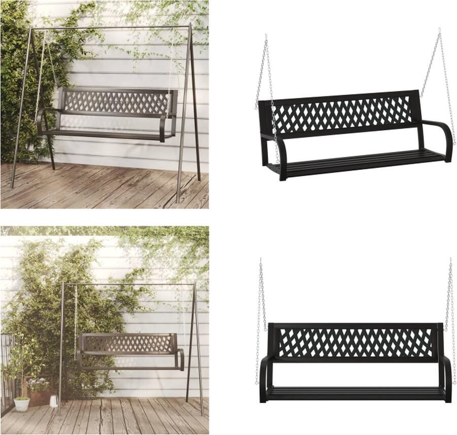 VidaXL Schommelbank 125 cm staal en kunststof zwart Schommelbank Schommelbanken Tuinschommelbank Buitenschommelbank