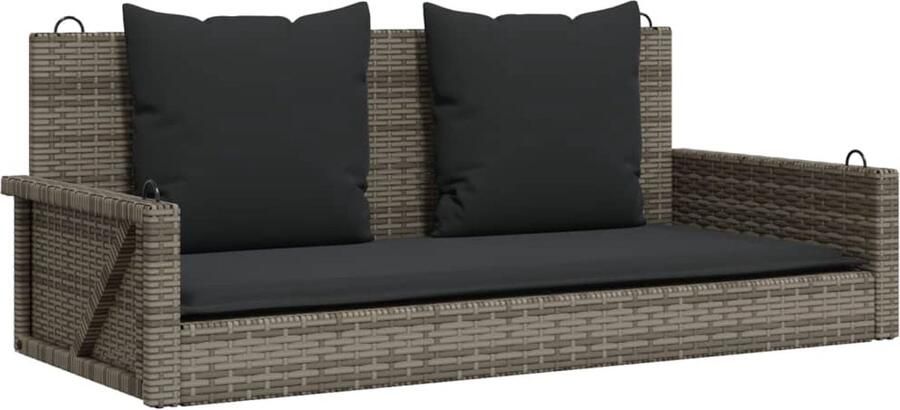 VidaXL Schommelbank met kussens 119x56x48 cm poly rattan grijs