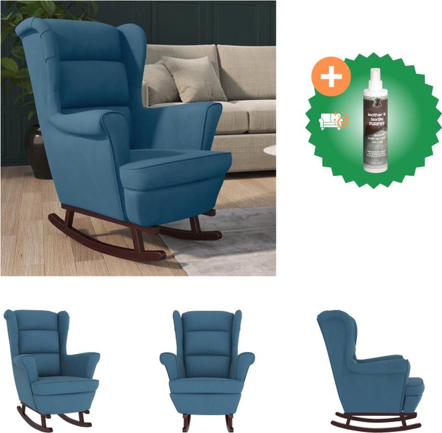 VidaXL Schommelstoel Fauteuil 78x93x97 cm Blauw fluweel Schommelstoel Inclusief Reiniger