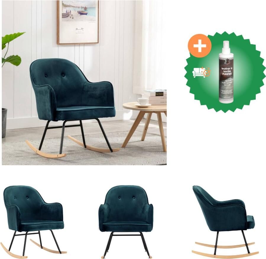VidaXL Schommelstoel fluweel blauw 60 x 74 x 84 cm stabiel en comfortabel Schommelstoel Inclusief Reiniger