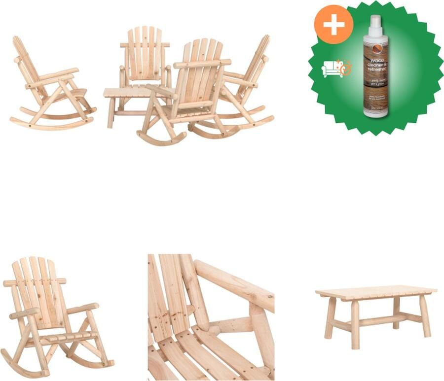VidaXL Schommelstoel Massief Vurenhout 69 x 96 x 101 cm Adirondack stijl 4 stoelen en 1 tafel Tuinset Inclusief Houtreiniger en verfrisser