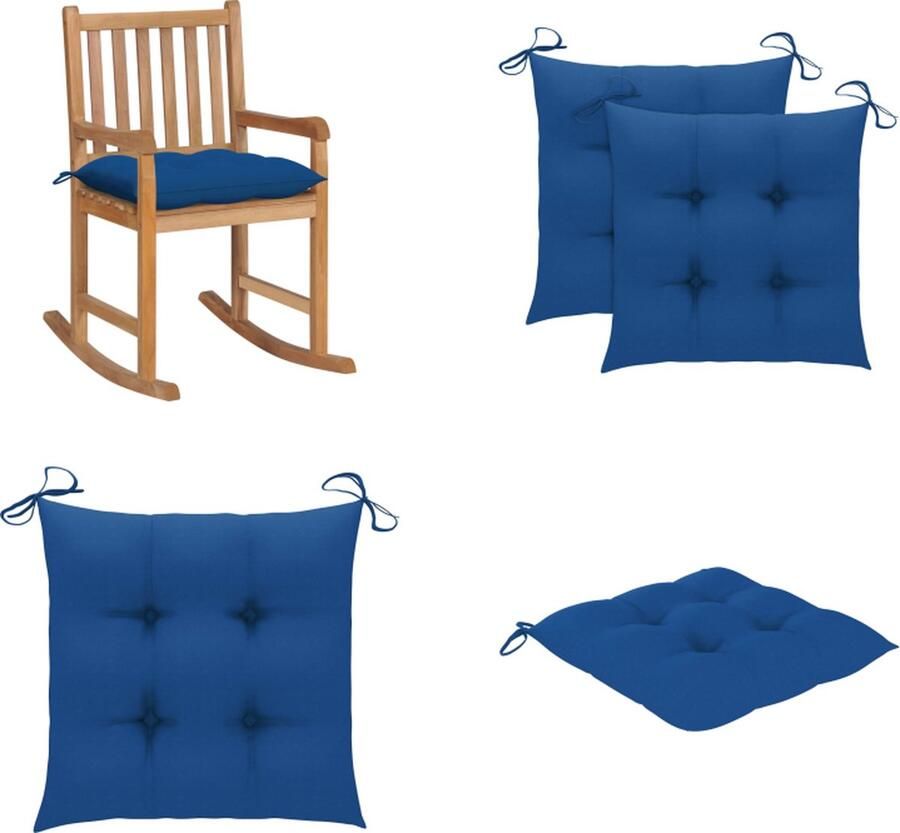 VidaXL Schommelstoel met blauw kussen massief teakhout Schommelstoel Schommelstoelen Fauteuil Fauteuils