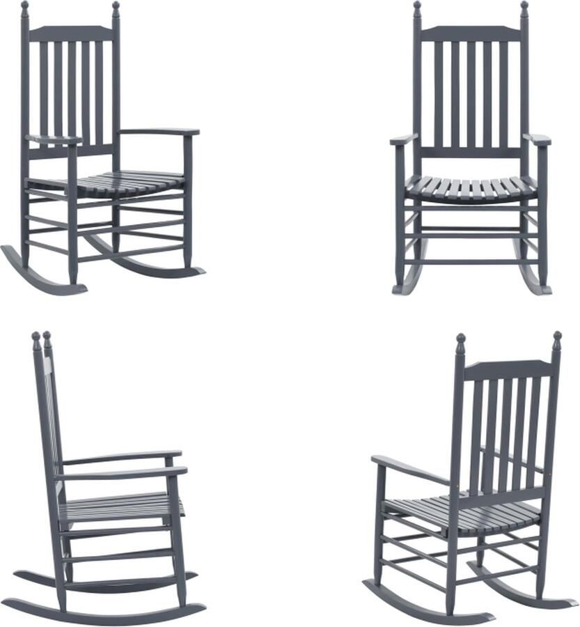 VidaXL Schommelstoel met gebogen zitting populierenhout grijs Houten Schommelstoel Houten Schommelstoelen Tuinstoel Tuinstoelen