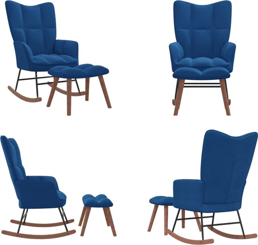 VidaXL Schommelstoel met voetenbank fluweel blauw Schommelstoel Met Voetenbank Schommelstoelen Met Voetenbanken Wiegstoel Loungestoel