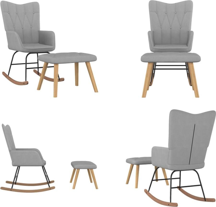 VidaXL Schommelstoel met voetenbank stof lichtgrijs Schommelstoel Schommelstoelen Schommel Stoel Schommel Stoelen