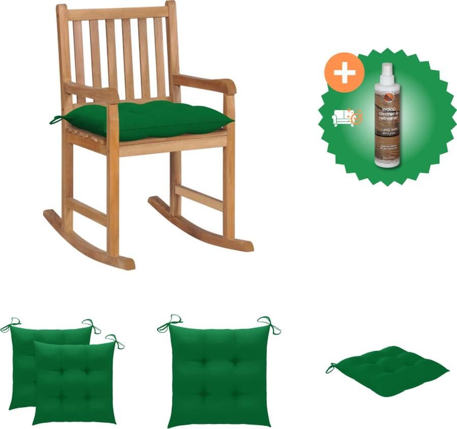 VidaXL Schommelstoel Teakhout 58x92.5x106 cm Groen kussen Tuinstoel Inclusief Houtreiniger en verfrisser