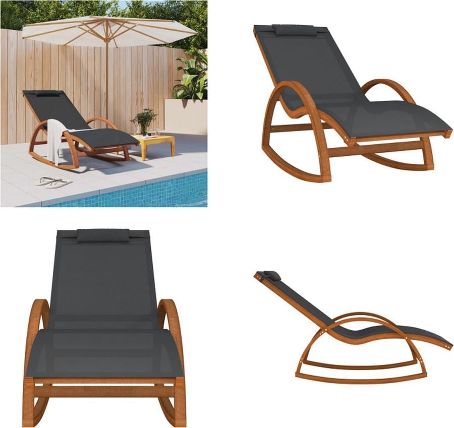 VidaXL Schommelstoel textileen en massief populierenhout grijs Schommelstoel Schommelstoelen Stoel Loungestoel