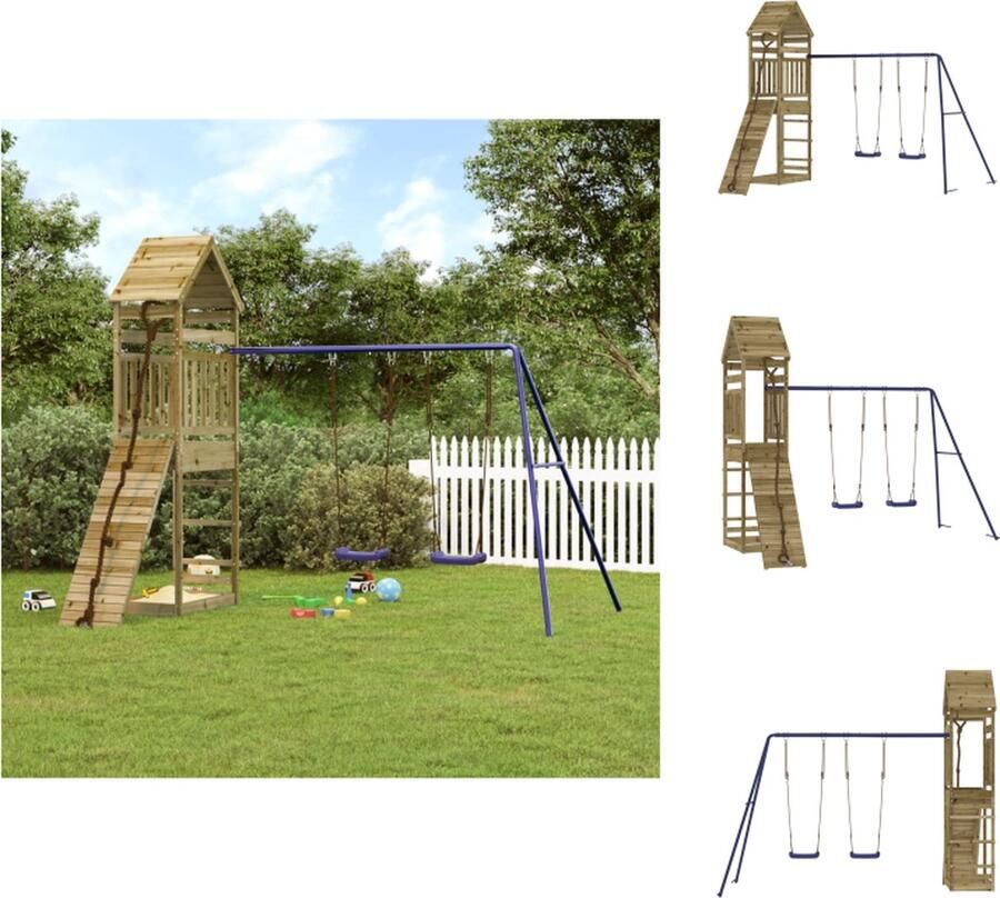 VidaXL Speelset Tuin Houten Speeltoren 315x257x264 cm Dubbele Schommel Geïmpregneerd Hout Speeltoestellencombinatie