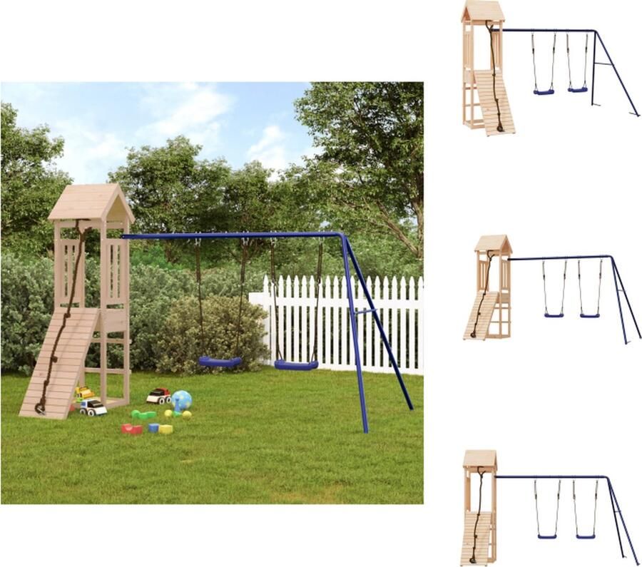 VidaXL Speeltoestel Houten Speelhuis met Klimwand Dubbele Schommel en Zandbak 308 x 196 x 207 cm Grenenhout Speeltoestellencombinatie