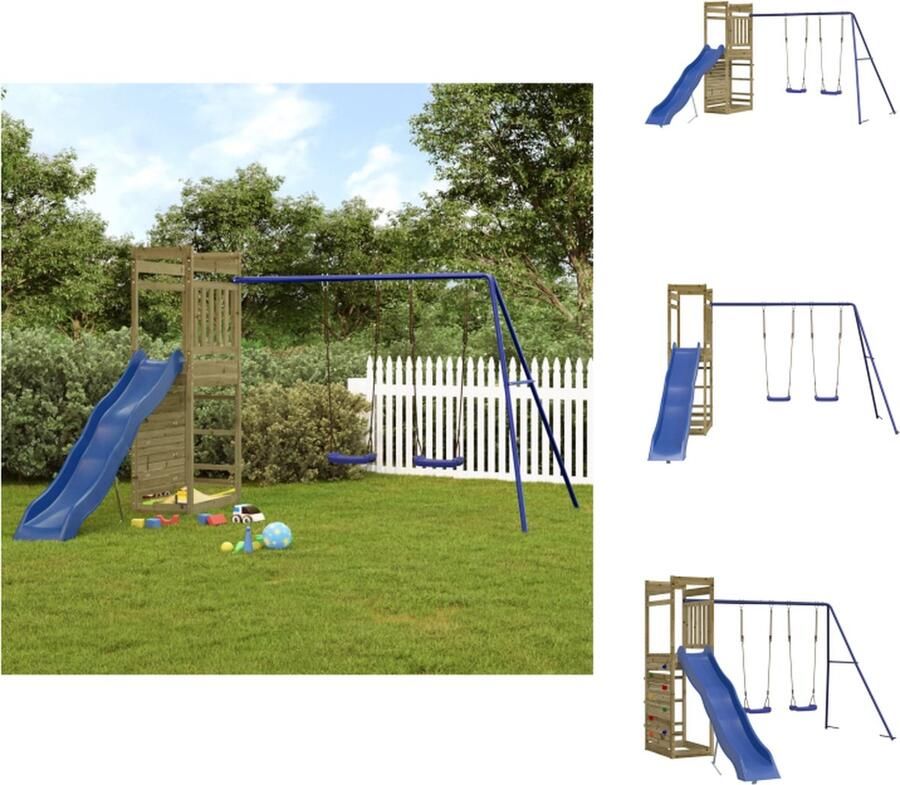 VidaXL Speeltoren Dubbele Schommel Golfglijbaan Rotswand 316x349x207 cm Speeltoestellencombinatie