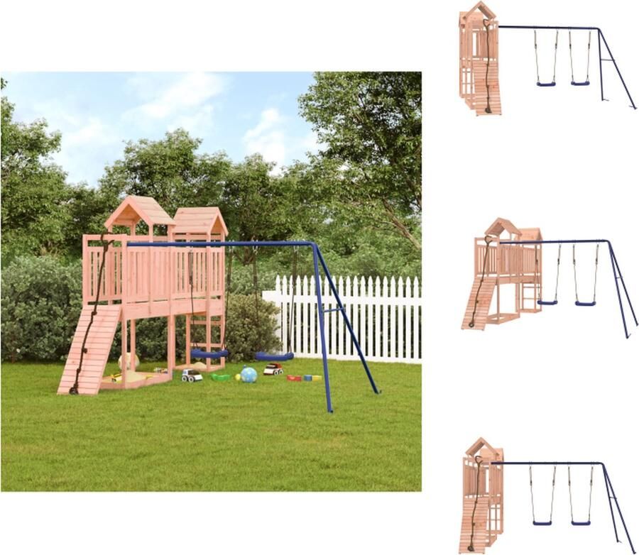 VidaXL Speeltorens met brug Massief douglashout 314 x 339 x 214 cm Klimwand dubbele schommelset Speeltoestellencombinatie