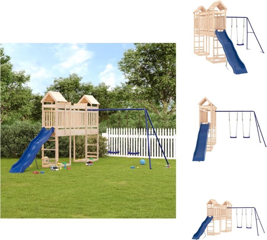 VidaXL Speeltorens met brug Massief grenenhout 461 x 320 x 238 cm Inclusief dubbele schommelset en golvende glijbaan Speeltoestellencombinatie