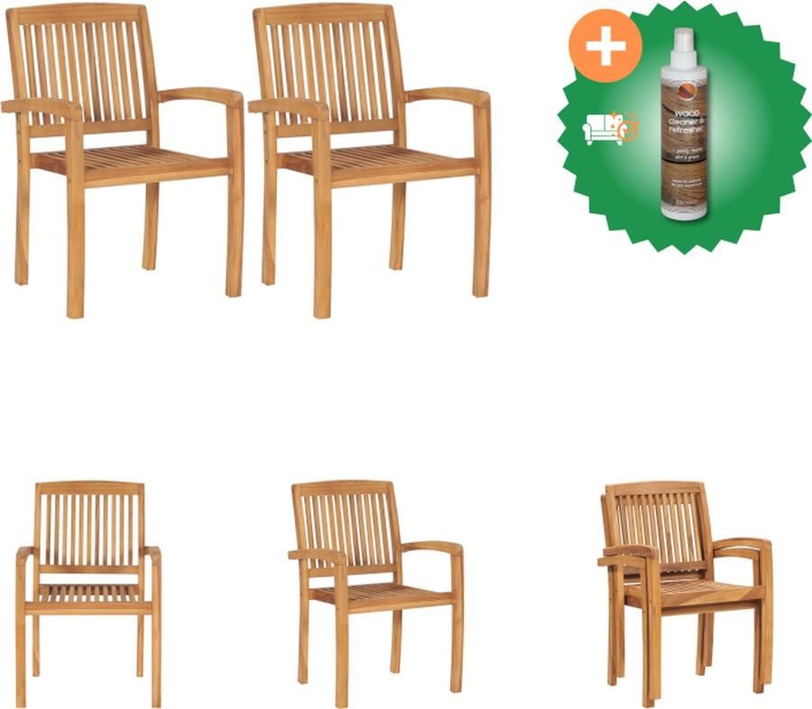 VidaXL Stapelbare Houten Eetkamerstoelen 60 x 57.5 x 90 cm Weerbestendig Tuinmeubelen Tuinstoel Inclusief Houtreiniger en verfrisser