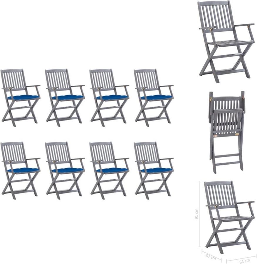 VidaXL Stoelenset Acaciahout Klapstoel 54x57x91cm Greywash Inklapbaar 8 stuks Tuinstoel