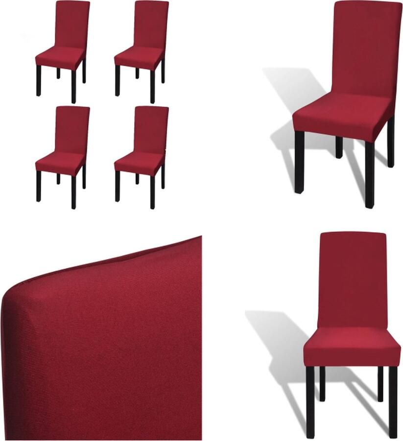 VidaXL Stoelhoezen 4 st stretch recht bordeaux Stoelhoes Stoelhoezen Stoel Hoes Stoel Hoezen