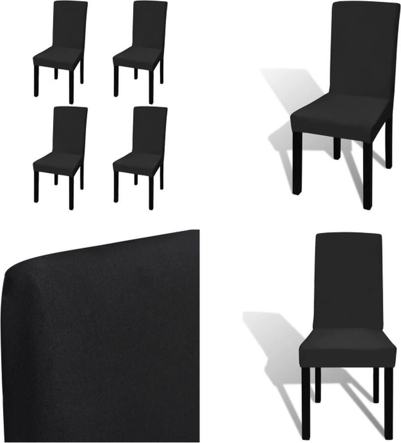VidaXL Stoelhoezen 4 st stretch recht zwart Stoelhoes Stoelhoezen Stoel Hoes Stoel Hoezen