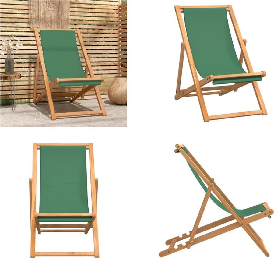 VidaXL Strandstoel inklapbaar massief teakhout groen Strandstoel Strandstoelen Tuinstoel Tuinstoelen