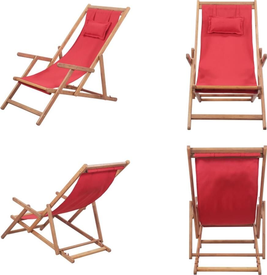 VidaXL Strandstoel inklapbaar stof en houten frame rood Strandstoel Strandstoelen Houten Stoel Houten Stoelen