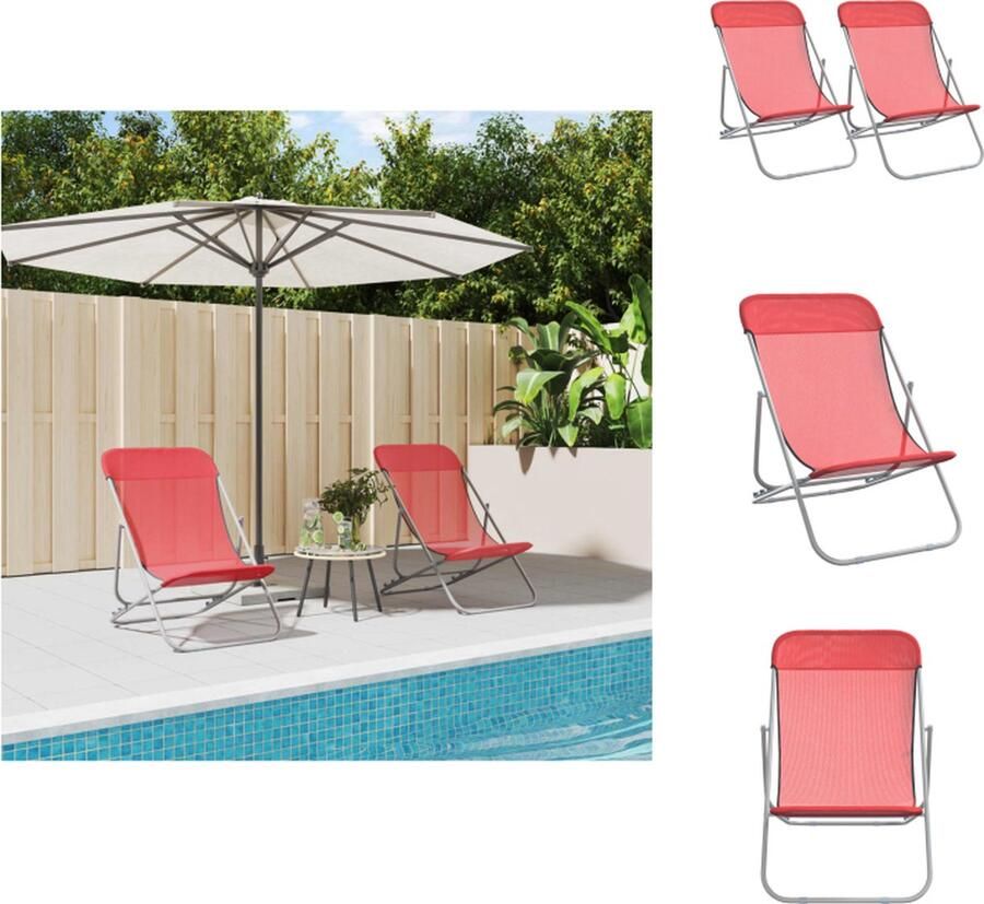 VidaXL Strandstoel Opvouwbaar Textileen 3 Standen Stabiel frame Inklapbaar Rood 83x57.5x81 cm 2 stuks Ligbed
