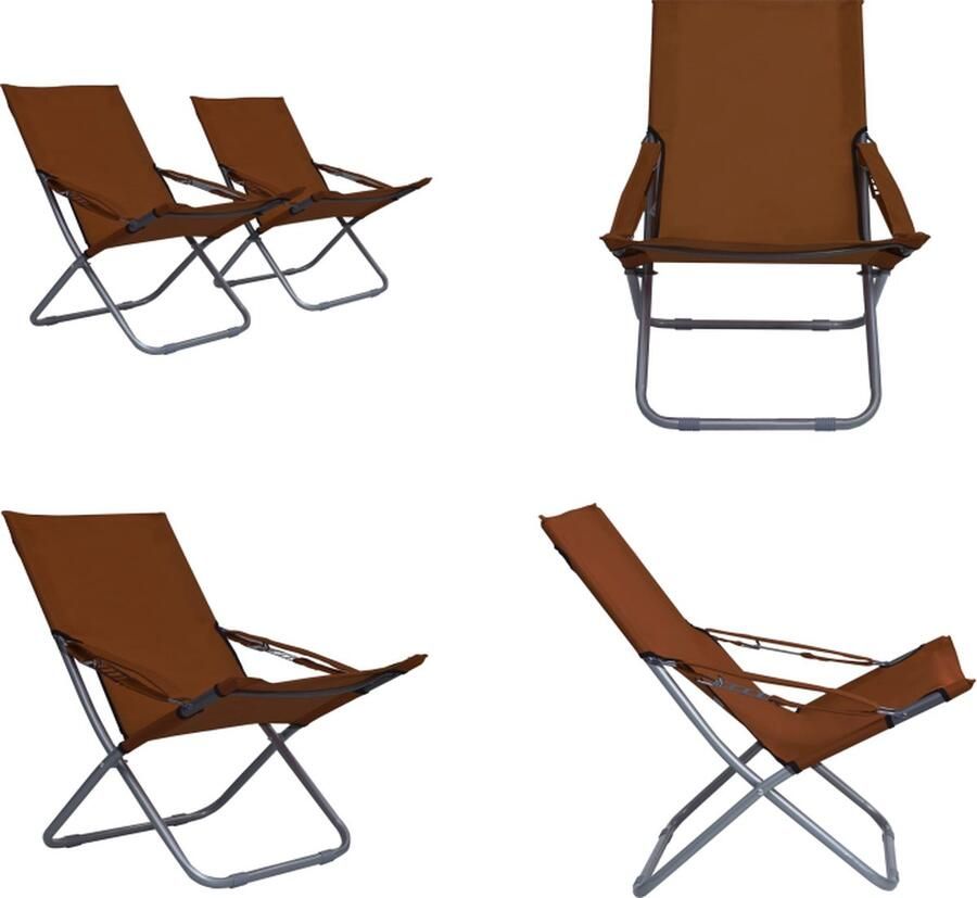 VidaXL Strandstoelen 2 st inklapbaar stof bruin Inklapbare Strandstoel Inklapbare Strandstoelen Stoel Stoelen