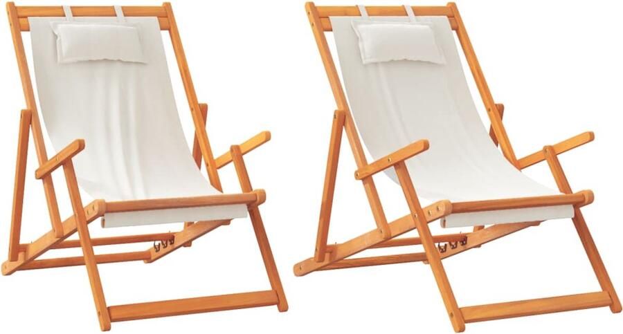 VidaXL Strandstoelen 2 st inklapbaar stof crèmekleurig