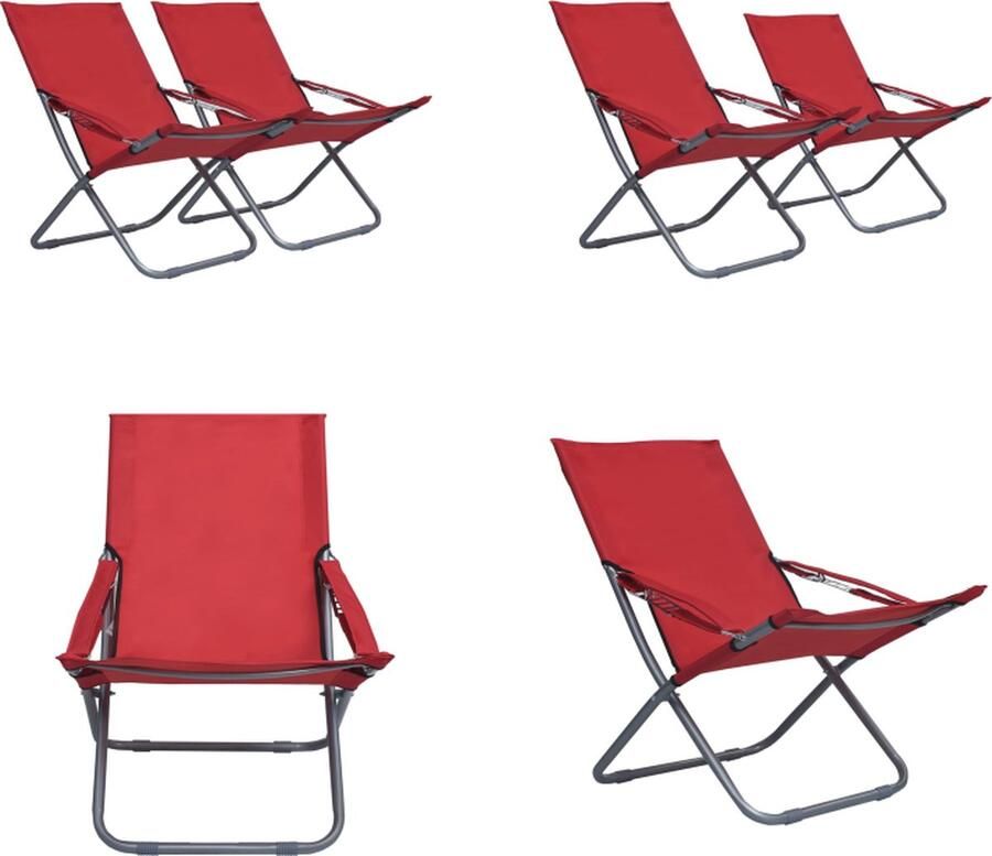 VidaXL Strandstoelen 2 st inklapbaar stof rood Inklapbare Strandstoel Inklapbare Strandstoelen Stoel Stoelen