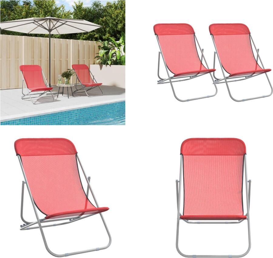 VidaXL Strandstoelen 2 st textileen en gepoedercoat staal rood Strandstoel Strandstoelen Inklapbare Stoel Campingstoel
