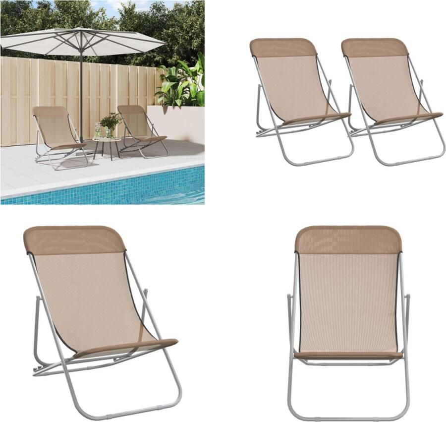 VidaXL Strandstoelen 2 st textileen en gepoedercoat staal taupe Strandstoel Strandstoelen Inklapbare Stoel Campingstoel