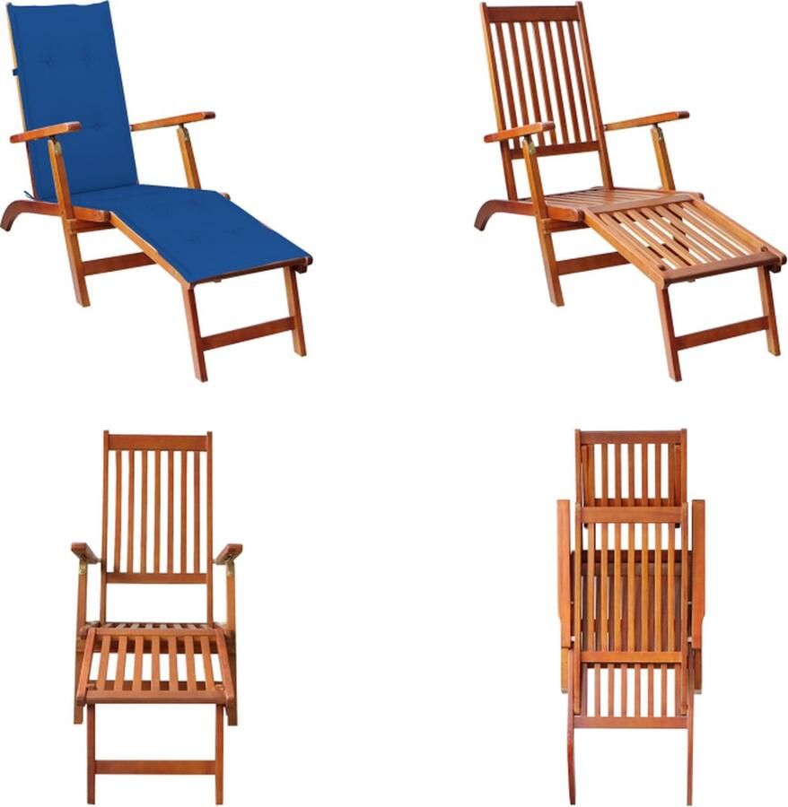 VidaXL Terrasstoel met voetensteun en kussen massief acaciahout Ligstoel Ligstoelen Tuinstoel Tuinstoelen