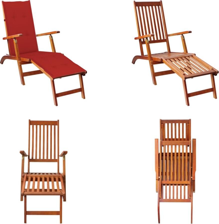 VidaXL Terrasstoel met voetensteun en kussen massief acaciahout Ligstoel Ligstoelen Tuinstoel Tuinstoelen