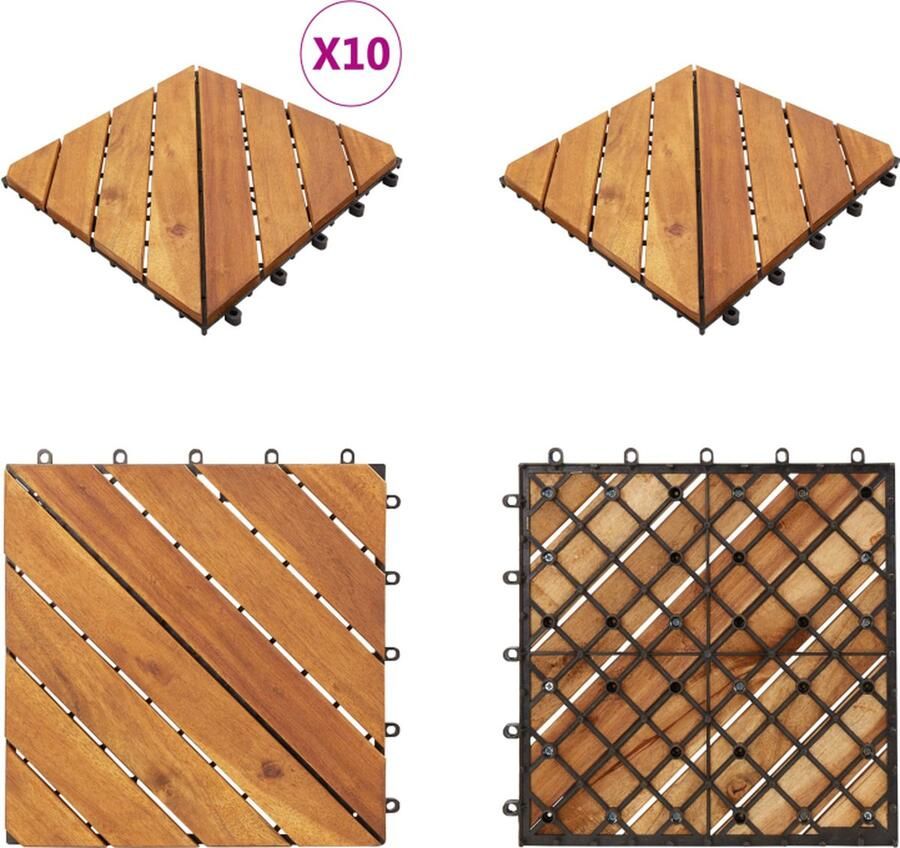 VidaXL Terrastegels 10 st 30x30 cm massief acaciahout Terrastegel Terrastegels Terras Tegel Terras Tegels