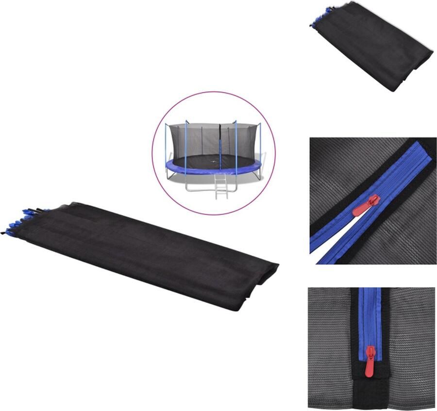 VidaXL Trampoline Veiligheidsnet Vervangingsnet 4.57m Extra Versteviging Hoogwaardige Ritssluiting Zwart Trampolinebeschermhoes