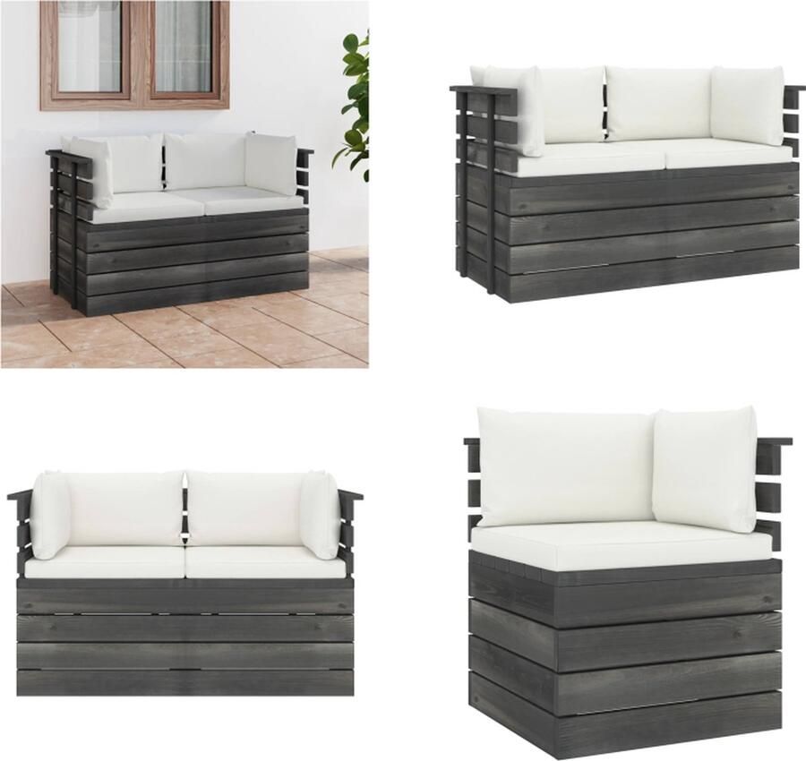 VidaXL Tuinbank 2-zits met kussens pallet massief grenenhout Pallet Bank Pallet Banken Houten Palletbank Houten Palletbanken