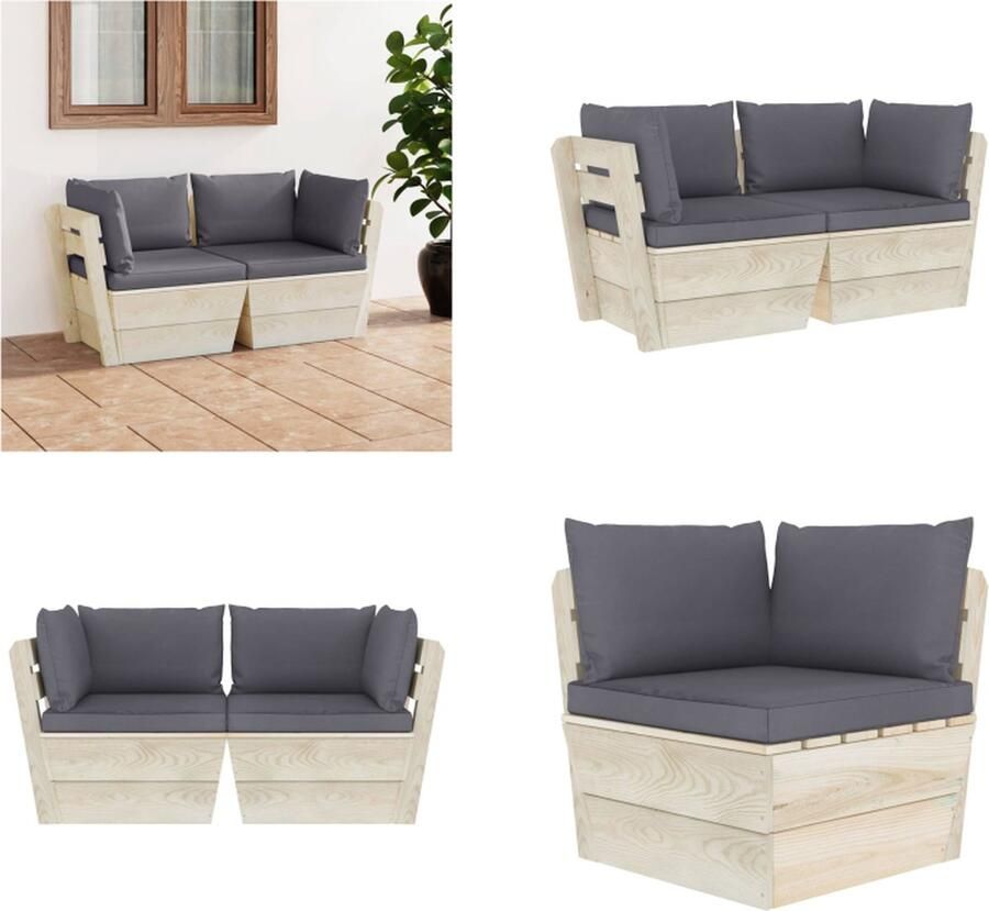 VidaXL Tuinbank 2-zits met kussens pallet vurenhout Pallet Bank Pallet Banken Houten Palletbank Houten Palletbanken