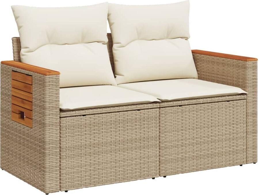 VidaXL Tuinbank 2-zits met kussens poly rattan beige