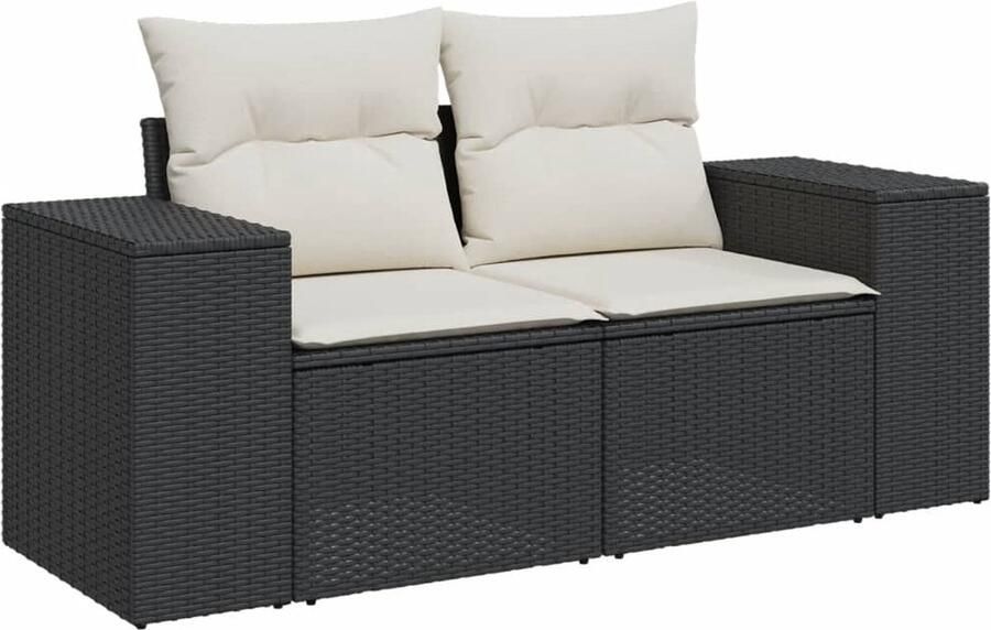 VidaXL Tuinbank 2-zits met kussens poly rattan zwart