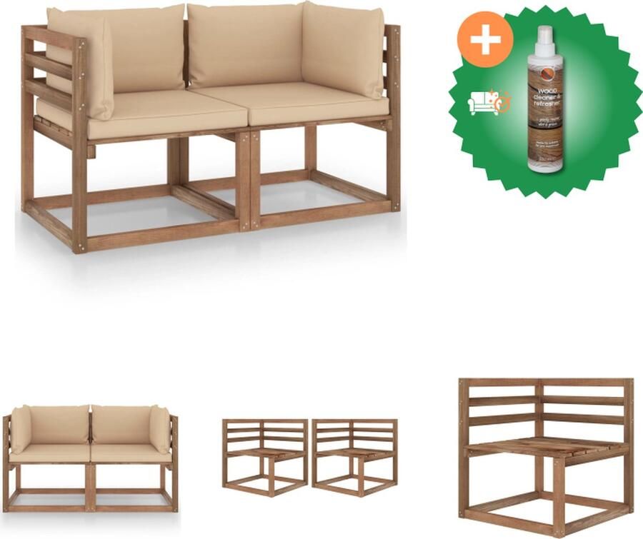 VidaXL Pallettuinmeubel Tweezitsbank Geïmpregneerd grenenhout 64 x 64 x 70 cm Tuinset Inclusief Houtreiniger en verfrisser