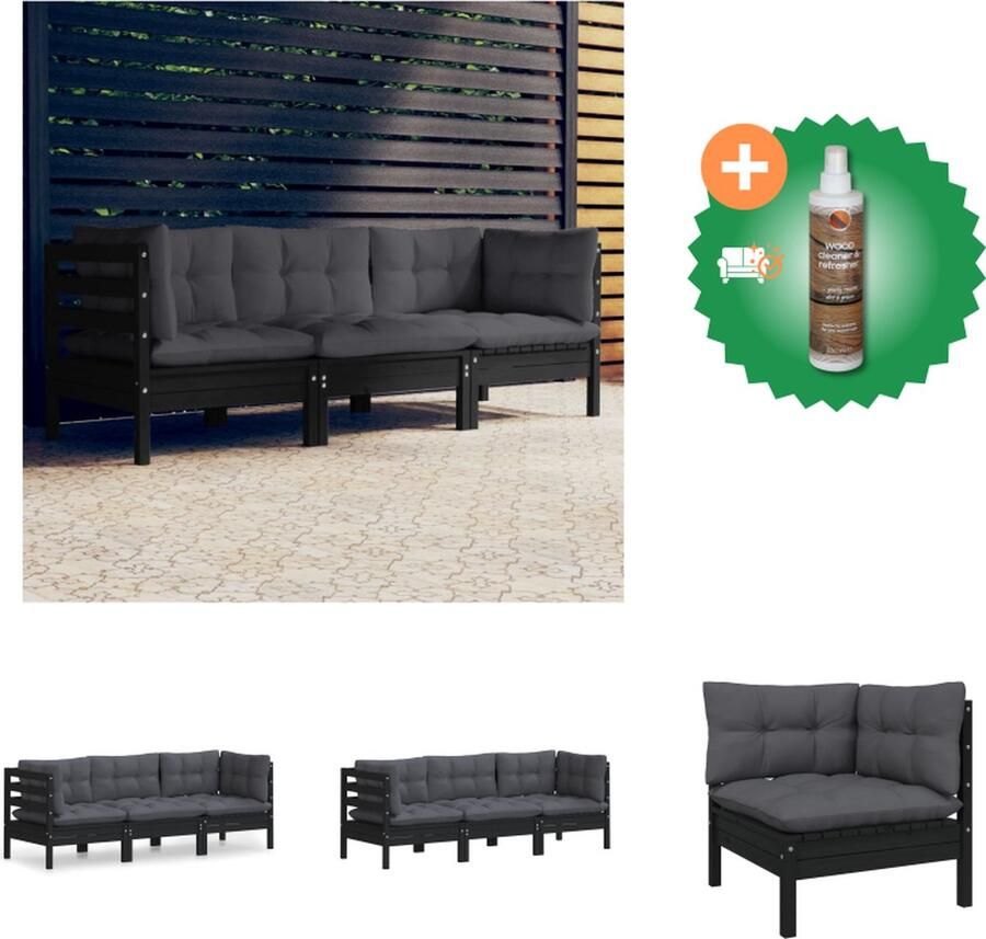 VidaXL Hoekbank Terras Zwart 63.5 x 63.5 cm Massief Grenenhout Modulair Loungebank Inclusief Houtreiniger en verfrisser
