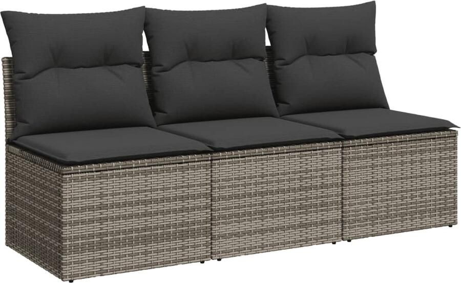 VidaXL Tuinbank 3-zits met kussens poly rattan grijs
