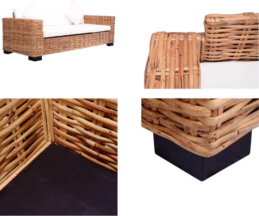 VidaXL Tuinbank 3-zits natuurlijk rattan Tuinbank Tuinbanken Loungebank Loungebanken