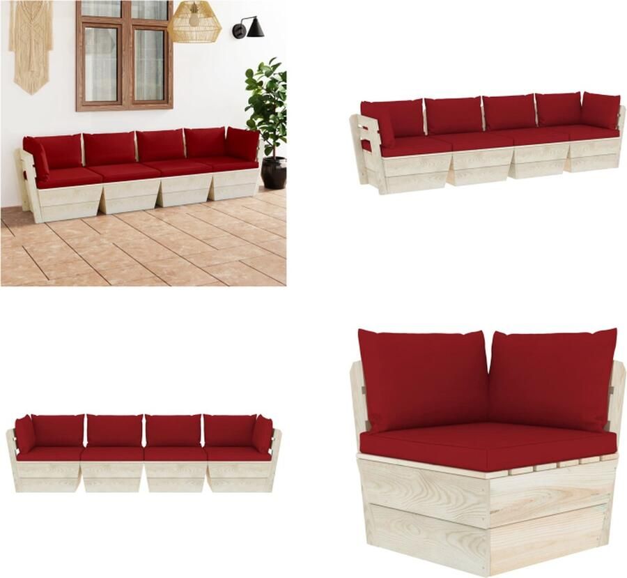 VidaXL Tuinbank 4-zits met kussens pallet vurenhout Pallet Bank Pallet Banken Houten Palletbank Houten Palletbanken