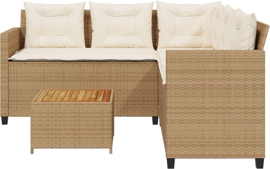 VidaXL Tuinbank met tafel en kussens L-vormig poly rattan beige