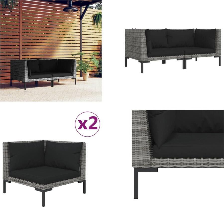 VidaXL Tuinbanken 2 st met kussens halfrond poly rattan Tuinbank Tuinbanken Bank Tuinsofa